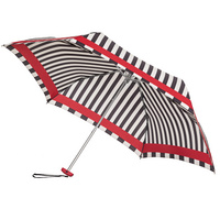 Зонт складной R Pattern, черно-белый в полоску с розовым кантом