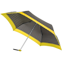 Зонт складной R Pattern, черный в белый горох с желтым кантом