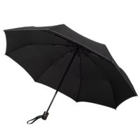 Складной зонт Wood Classic с прямой ручкой и серой окантовкой, черный